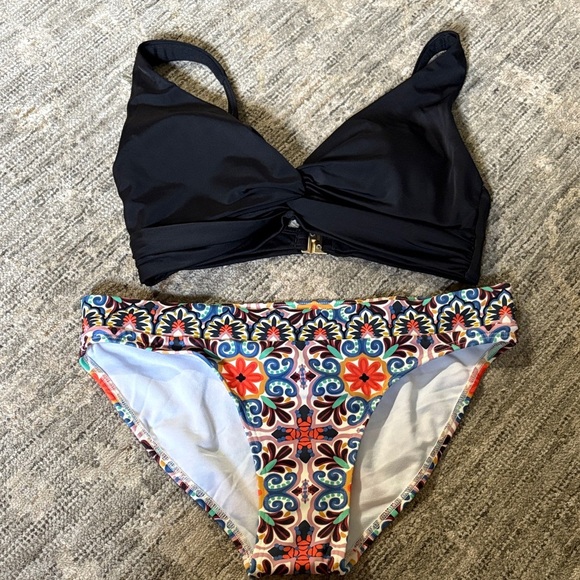 Boden Black and Vibrant Patterned Bikini Set - NWT Size 6 - Picture 1 of 7